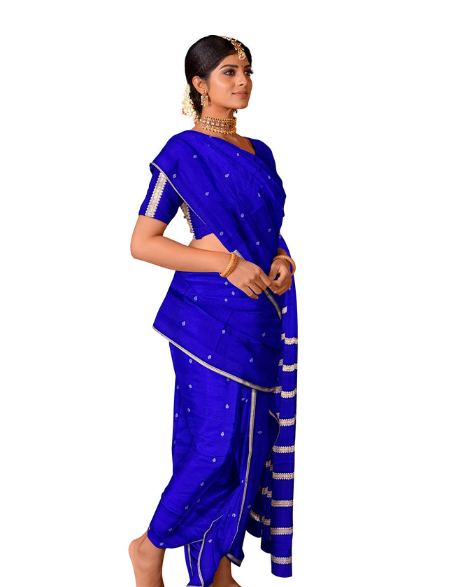 Pure Kanchipuram Silk 9 Yards Madisar Saree - Pottu Butta Design with Small Border