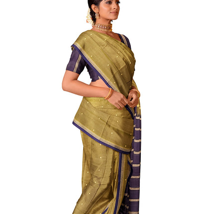 Pure Kanchipuram Silk 9 Yards Madisar Saree - Pottu Butta Design with Small Border