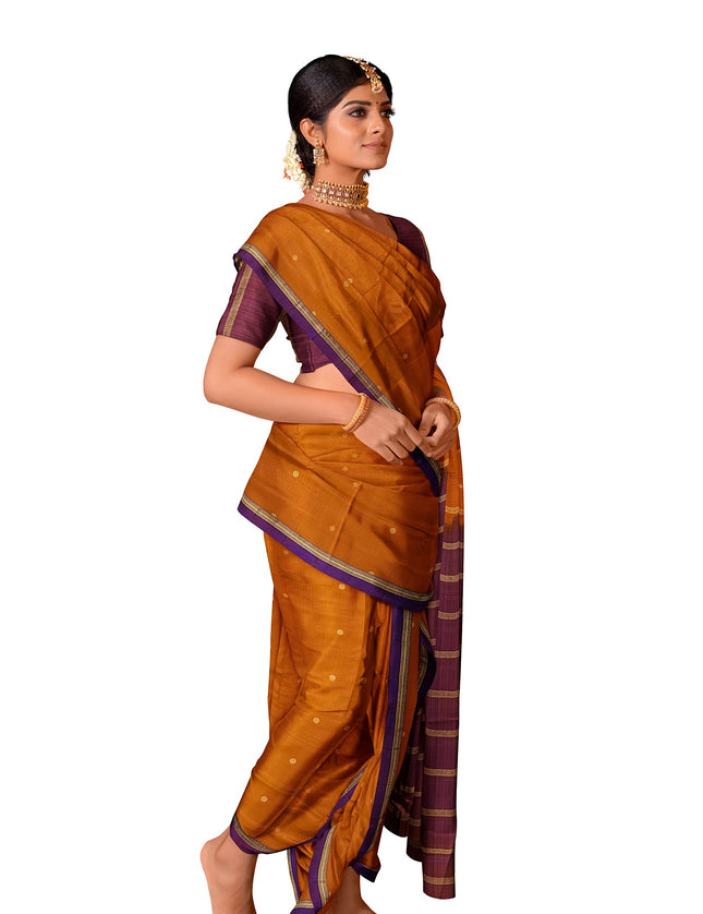 Pure Kanchipuram Silk 9 Yards Madisar Saree - Pottu Butta Design with Small Border
