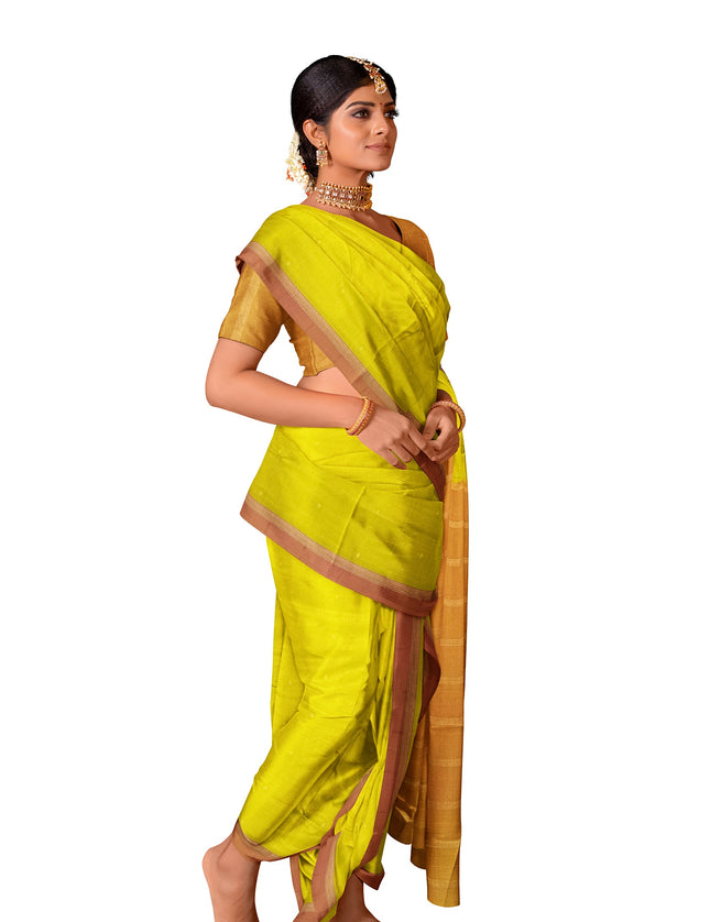 Pure Kanchipuram Silk 9 Yards Madisar Saree - Pottu Butta Design with Small Border