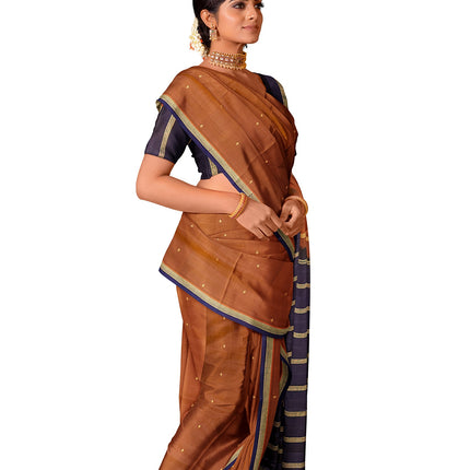 Pure Kanchipuram Silk 9 Yards Madisar Saree - Pottu Butta Design with Small Border