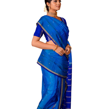 Pure Kanchipuram Silk 9 Yards Madisar Saree - Pottu Butta Design with Small Border