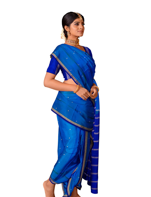 Pure Kanchipuram Silk 9 Yards Madisar Saree - Pottu Butta Design with Small Border