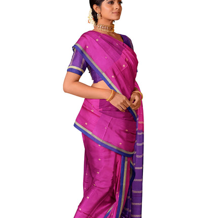 Pure Kanchipuram Silk 9 Yards Madisar Saree - Pottu Butta Design with Small Border