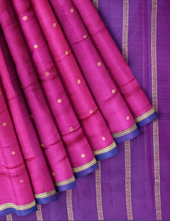Pure Kanchipuram Silk 9 Yards Madisar Saree - Pottu Butta Design with Small Border