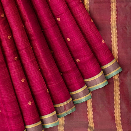 Pure Kanchipuram Silk 9 Yards Madisar Saree - Pottu Butta Design with Small Border