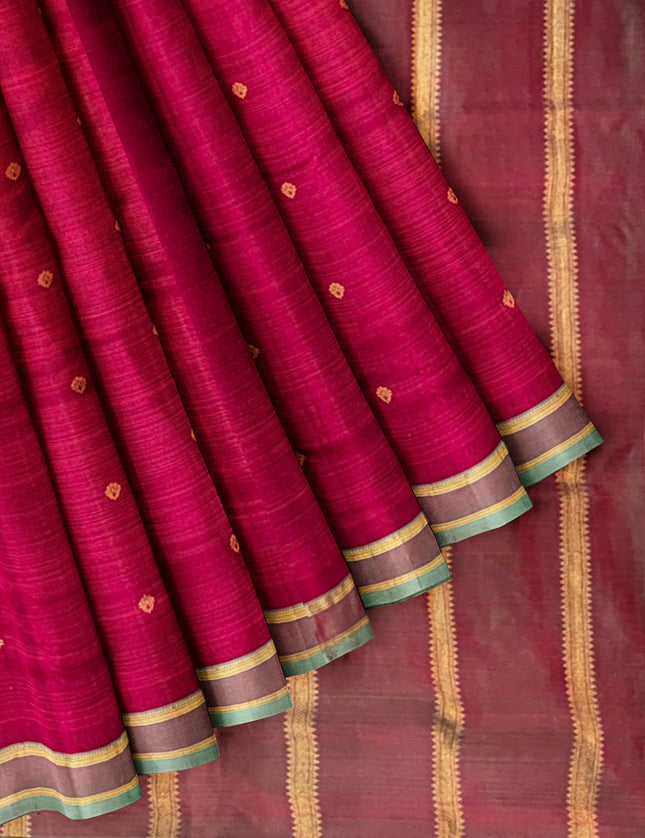 Pure Kanchipuram Silk 9 Yards Madisar Saree - Pottu Butta Design with Small Border