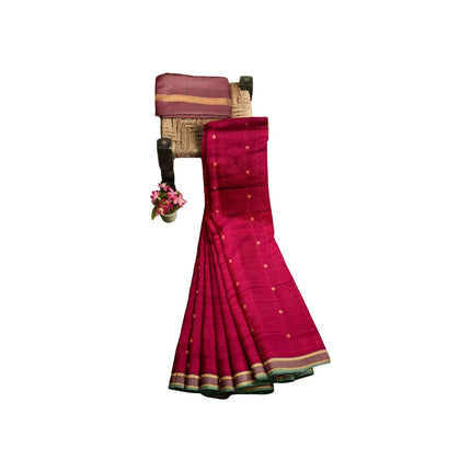 Pure Kanchipuram Silk 9 Yards Madisar Saree - Pottu Butta Design with Small Border
