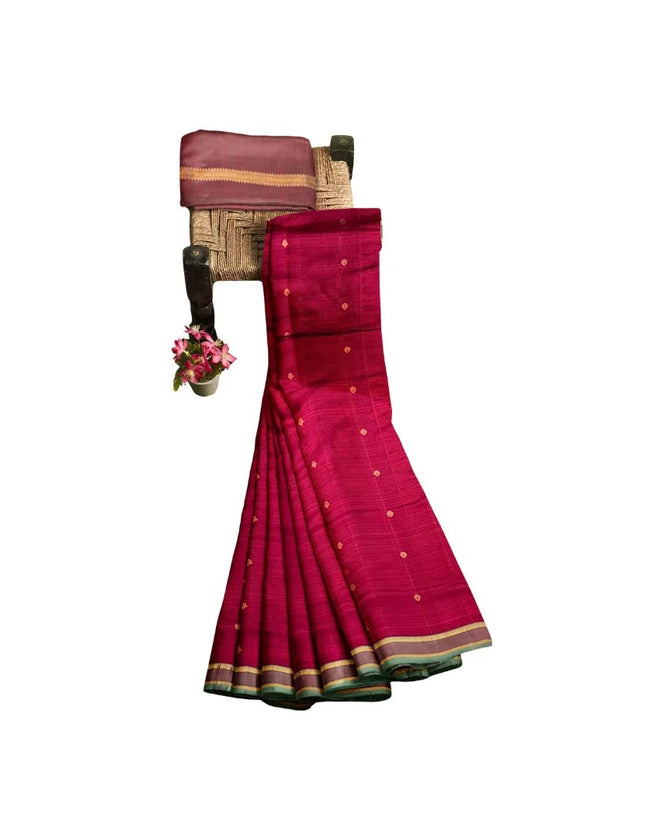 Pure Kanchipuram Silk 9 Yards Madisar Saree - Pottu Butta Design with Small Border