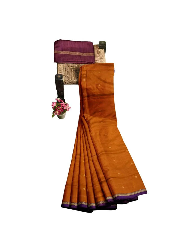 Pure Kanchipuram Silk 9 Yards Madisar Saree - Pottu Butta Design with Small Border