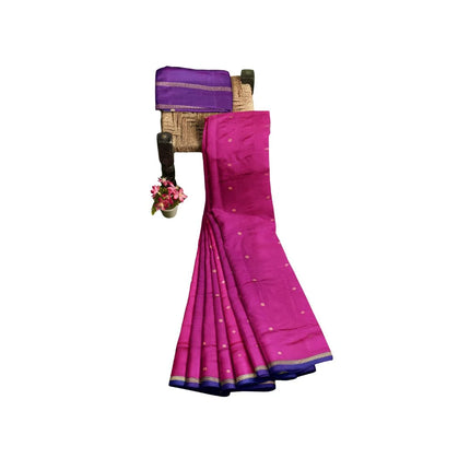 Pure Kanchipuram Silk 9 Yards Madisar Saree - Pottu Butta Design with Small Border