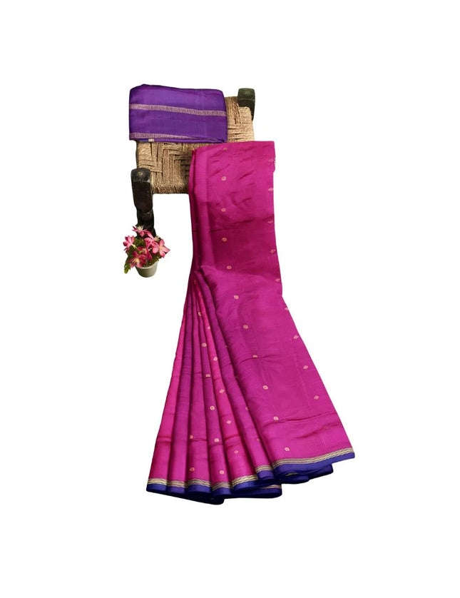 Pure Kanchipuram Silk 9 Yards Madisar Saree - Pottu Butta Design with Small Border