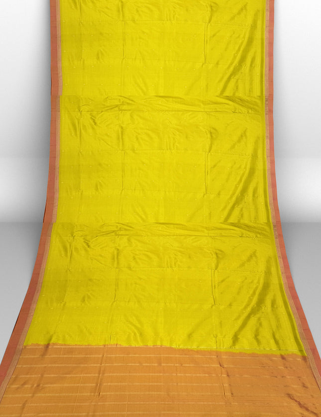 Pure Kanchipuram Silk 9 Yards Madisar Saree - Pottu Butta Design with Small Border