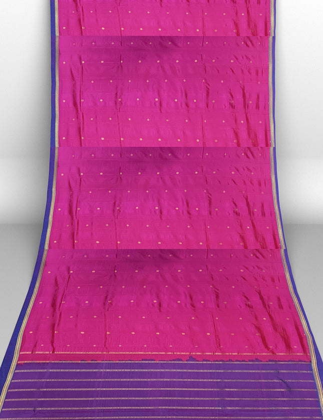 Pure Kanchipuram Silk 9 Yards Madisar Saree - Pottu Butta Design with Small Border