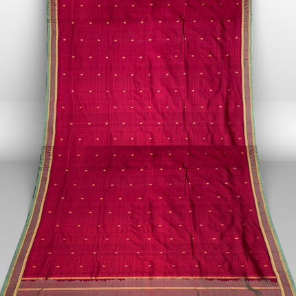 Pure Kanchipuram Silk 9 Yards Madisar Saree - Pottu Butta Design with Small Border