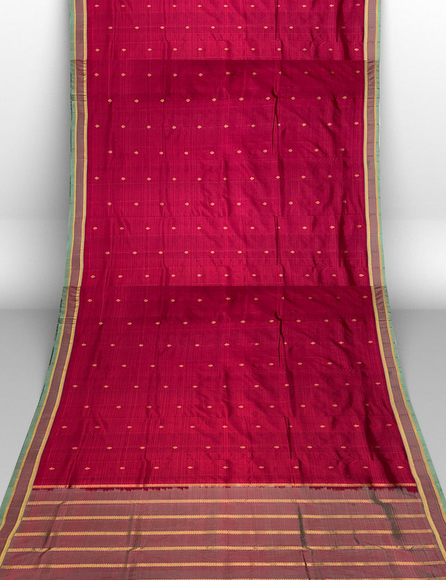 Pure Kanchipuram Silk 9 Yards Madisar Saree - Pottu Butta Design with Small Border