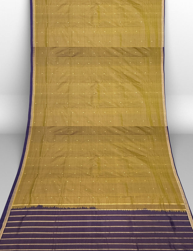 Pure Kanchipuram Silk 9 Yards Madisar Saree - Pottu Butta Design with Small Border