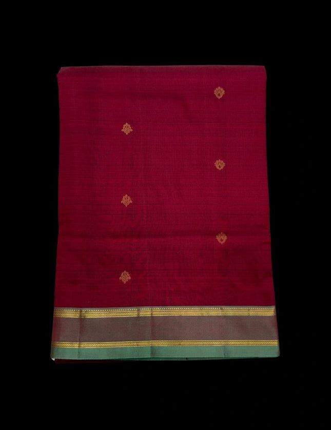 Pure Kanchipuram Silk 9 Yards Madisar Saree - Pottu Butta Design with Small Border