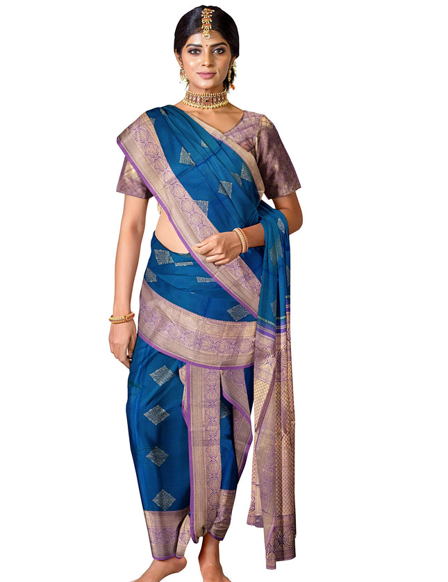 Pure Kanchipuram Silk 9 Yards Madisar Saree - Traditional Big Border & Rich Pallu