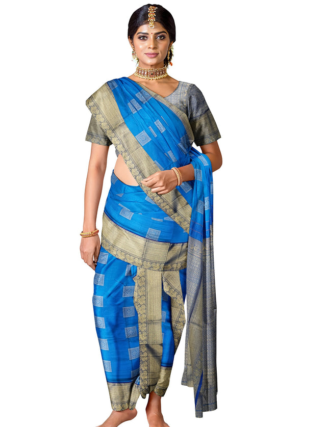 Pure Kanchipuram Silk 9 Yards Madisar Saree - Traditional Big Border & Rich Pallu