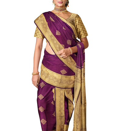 Pure Kanchipuram Silk 9 Yards Madisar Saree - Traditional Big Border & Rich Pallu