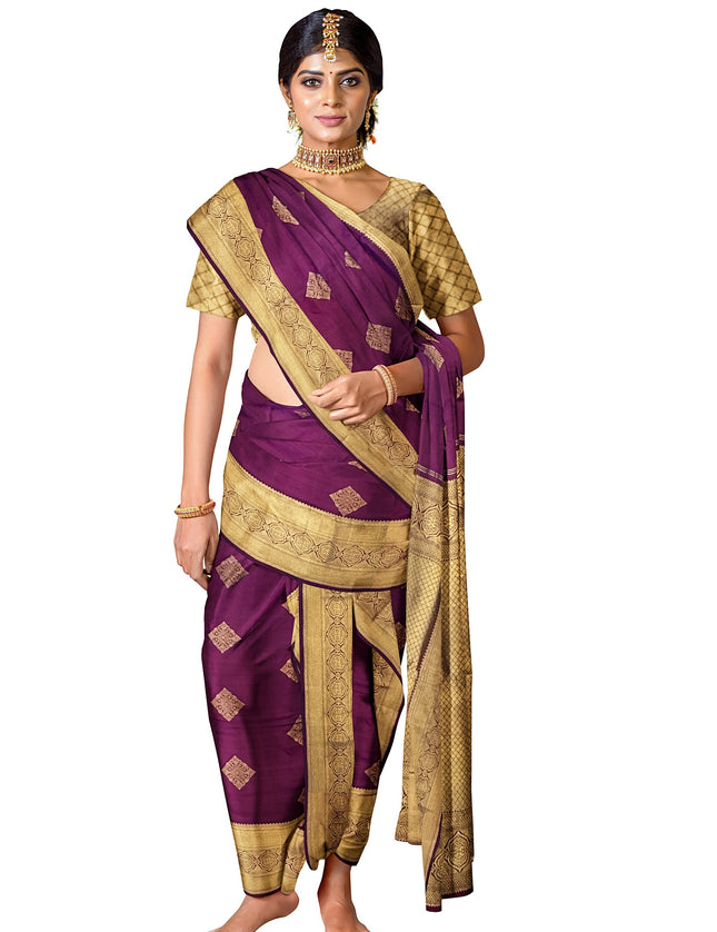 Pure Kanchipuram Silk 9 Yards Madisar Saree - Traditional Big Border & Rich Pallu