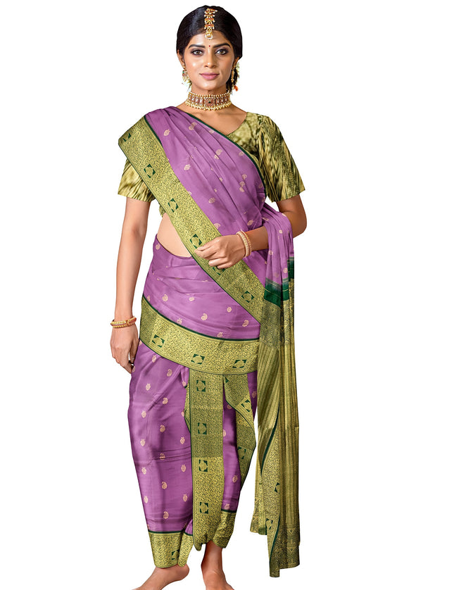 Pure Kanchipuram Silk 9 Yards Madisar Saree - Traditional Big Border & Rich Pallu