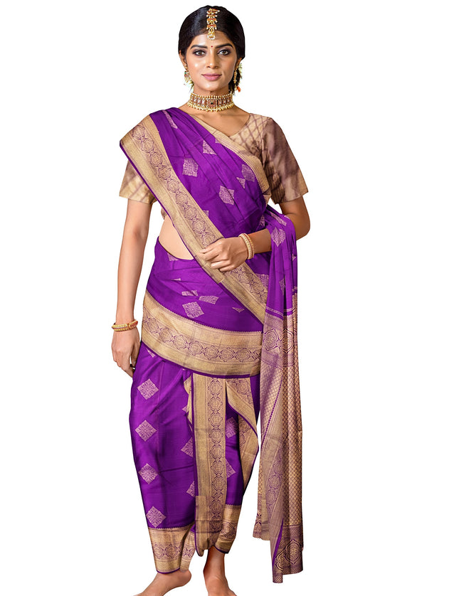 Pure Kanchipuram Silk 9 Yards Madisar Saree - Traditional Big Border & Rich Pallu