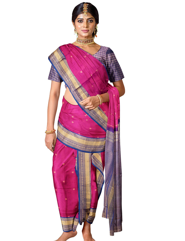 Pure Kanchipuram Silk 9 Yards Madisar Saree - Traditional Big Border & Rich Pallu