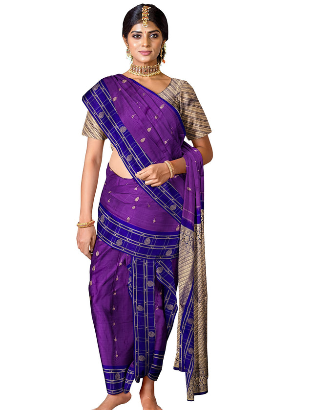 Pure Kanchipuram Silk 9 Yards Madisar Saree - Traditional Big Border & Rich Pallu