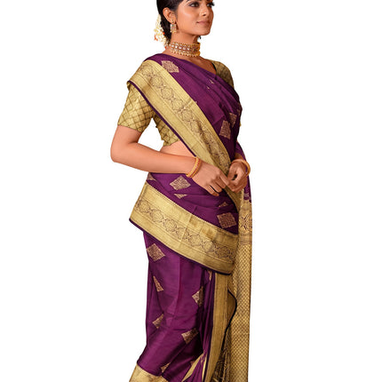 Pure Kanchipuram Silk 9 Yards Madisar Saree - Traditional Big Border & Rich Pallu