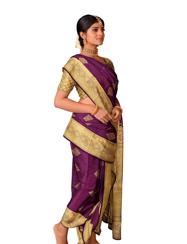 Pure Kanchipuram Silk 9 Yards Madisar Saree - Traditional Big Border & Rich Pallu