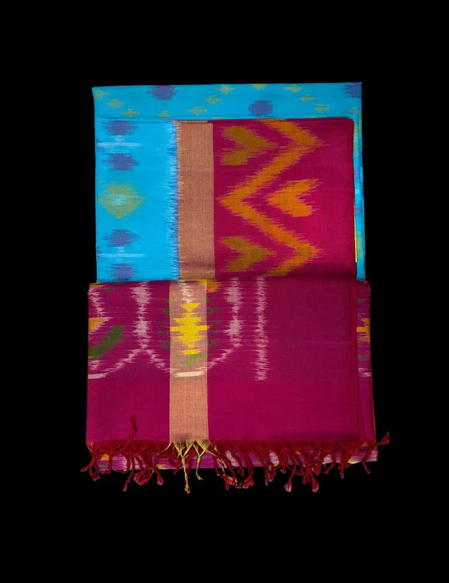 Pure Pochampally Silk Saree 6 Yards with Traditional Ikat Design