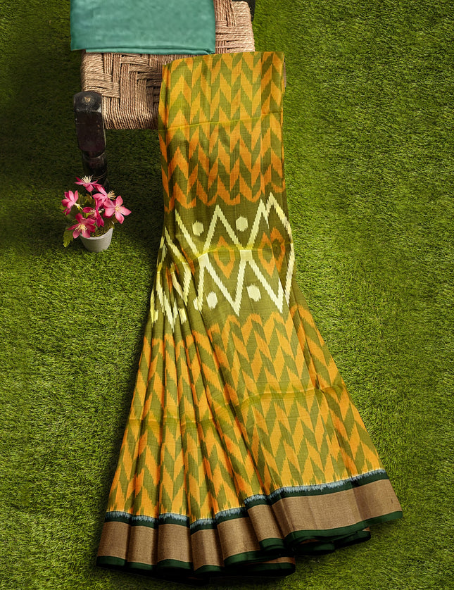 Pure Pochampally Silk Saree 6 Yards with Traditional Ikat Design