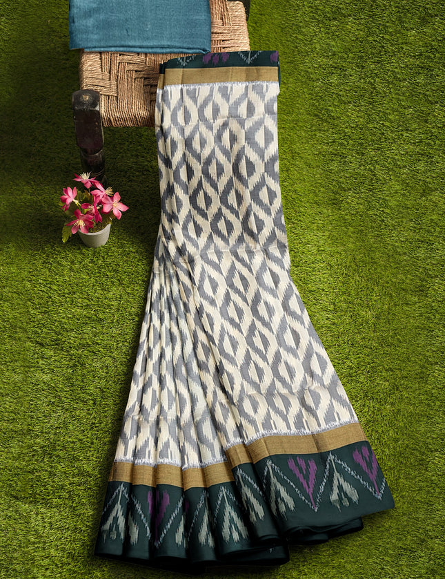 Pure Pochampally Silk Saree 6 Yards with Traditional Ikat Design