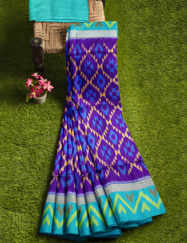 Pure Pochampally Silk Saree 6 Yards with Traditional Ikat Design