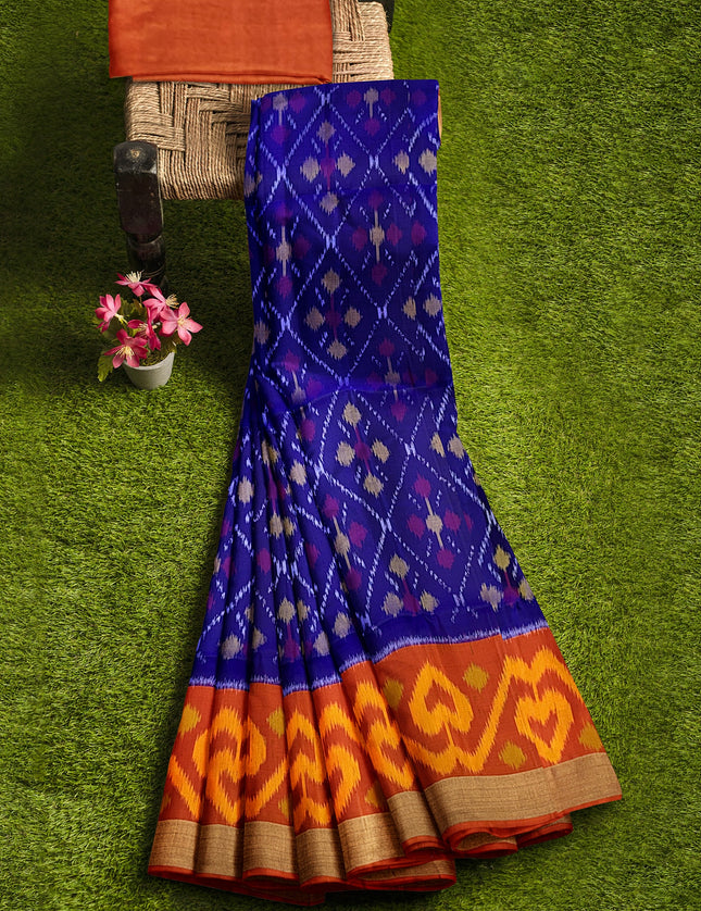 Pure Pochampally Silk Saree 6 Yards with Traditional Ikat Design