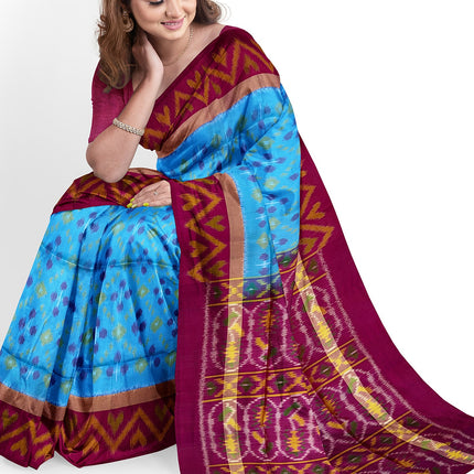 Pure Pochampally Silk Saree 6 Yards with Traditional Ikat Design