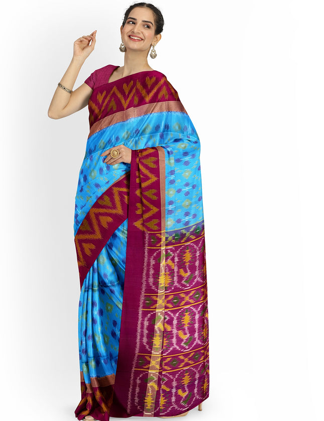 Pure Pochampally Silk Saree 6 Yards with Traditional Ikat Design
