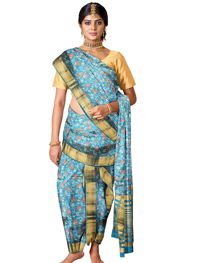 Tusser Digital Print with Jari Border 9 Yards Saree