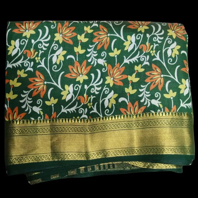 Tusser Digital Print with Jari Border 9 Yards Saree