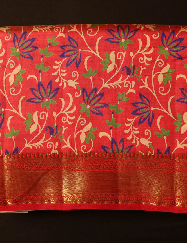 Tusser Digital Print with Jari Border 9 Yards Saree