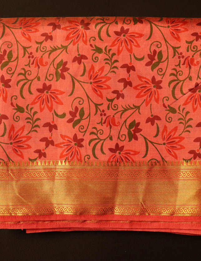 Tusser Digital Print with Jari Border 9 Yards Saree