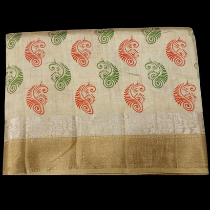 Tusser Digital Print with Jari Border 9 Yards Saree
