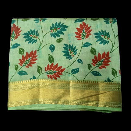 Tusser Digital Print with Jari Border 9 Yards Saree
