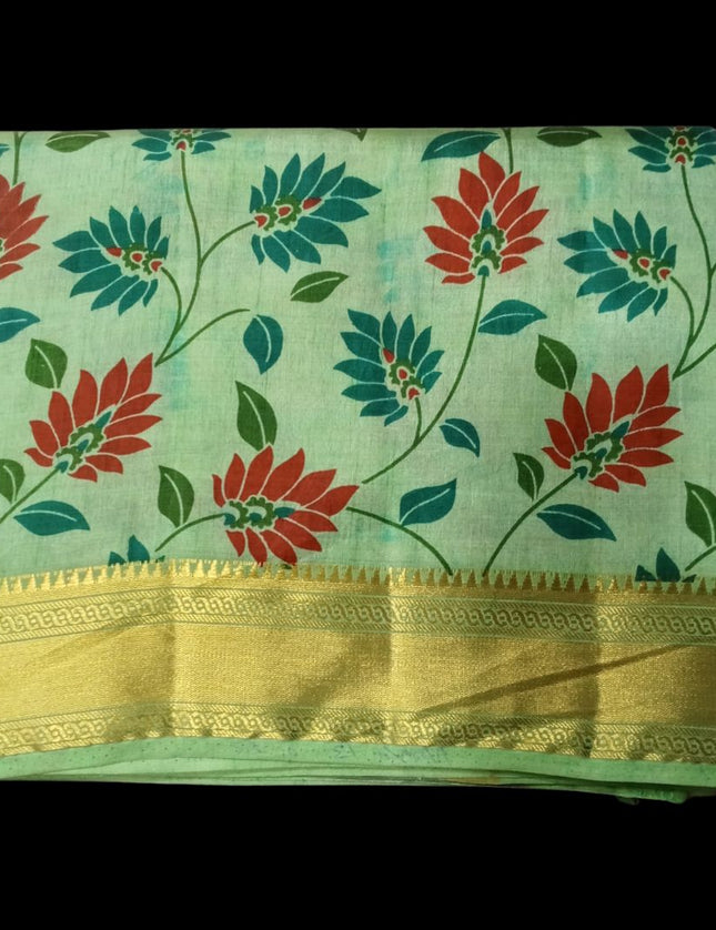 Tusser Digital Print with Jari Border 9 Yards Saree