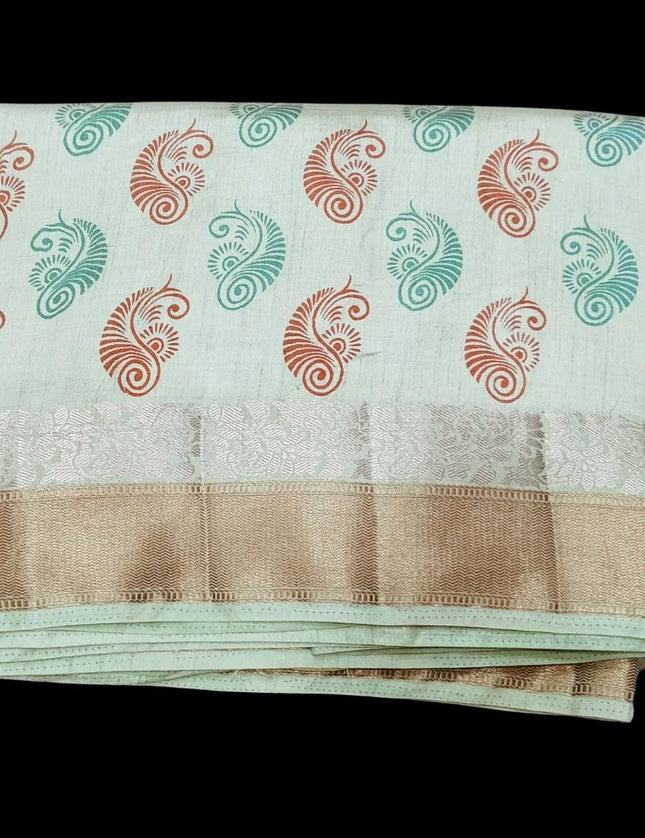 Tusser Digital Print with Jari Border 9 Yards Saree