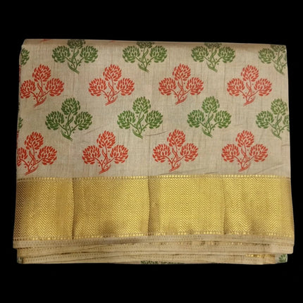 Tusser Digital Print with Jari Border 9 Yards Saree